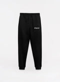 Black sweatpants with 'dropout' logo on a white background