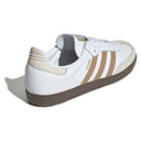 White and brown sneaker with 'Samba' branding on a white background