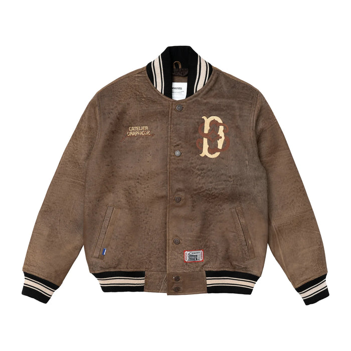 DECREE Leather Stadium Jacket Brown