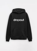 Black hoodie with 'dropout' text on a white background