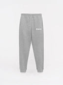 Gray sweatpants with 'dropout' logo on a white background