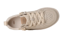 Beige sneaker with laces on a white background