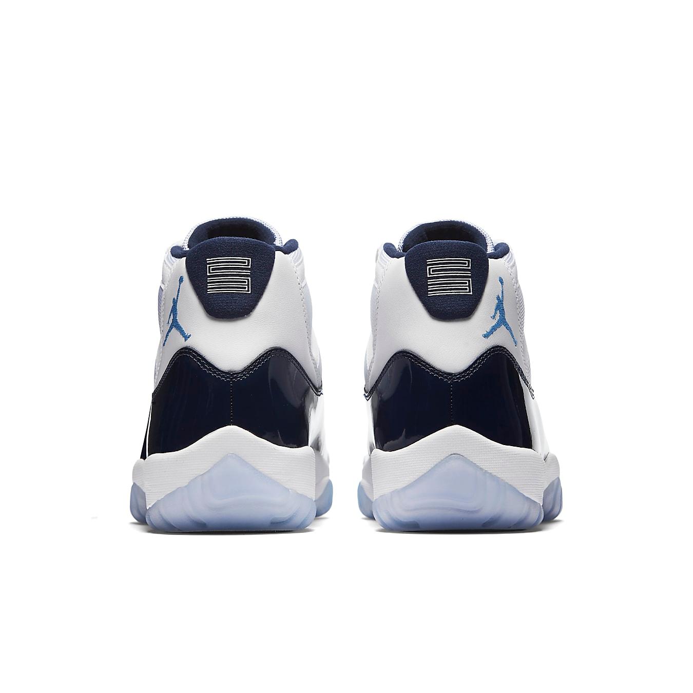 Back view of the Jordan 11 Retro UNC Win Like 82 featuring navy and white colors with iconic Jumpman logo.