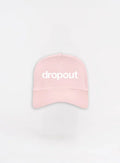 Pink cap with 'dropout' text on a white background
