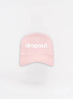 Pink cap with 'dropout' text on a white background