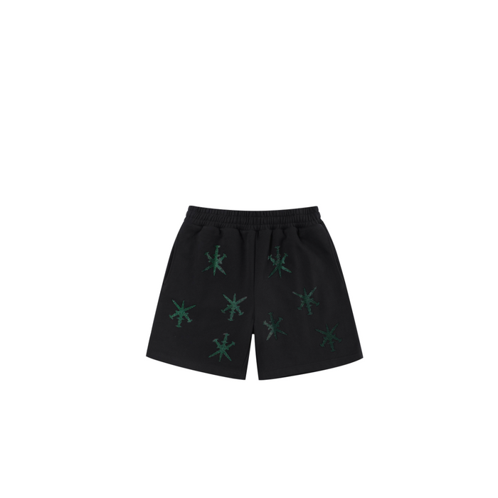 Black / Green Dagger Rhinestone Shorts