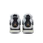 Rear view of Air Jordan 4 Retro Platinum Gold GS showcasing premium design and iconic Jumpman logo.