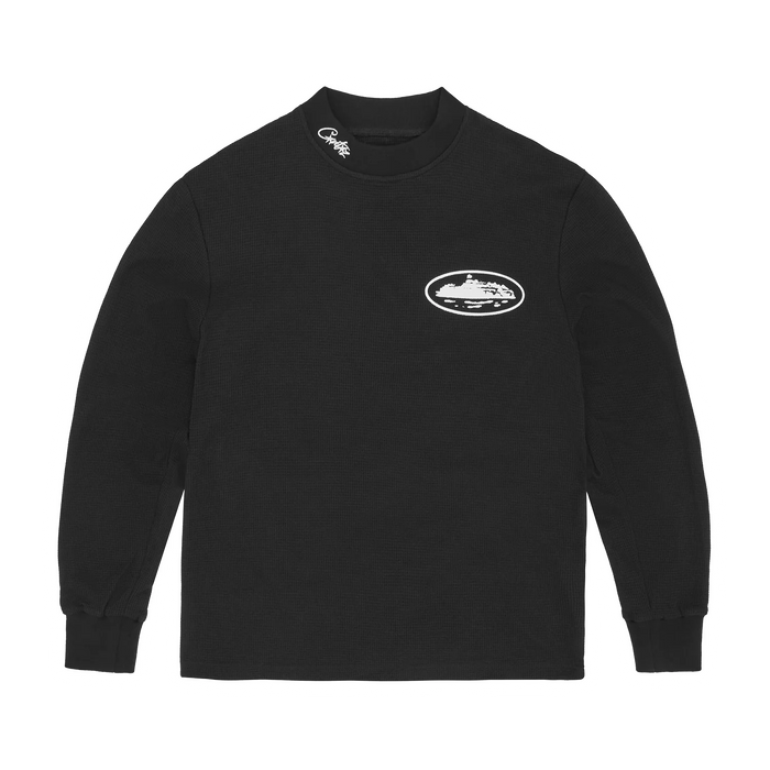 Corteiz Alcatraz Waffle Longsleeve Black and White