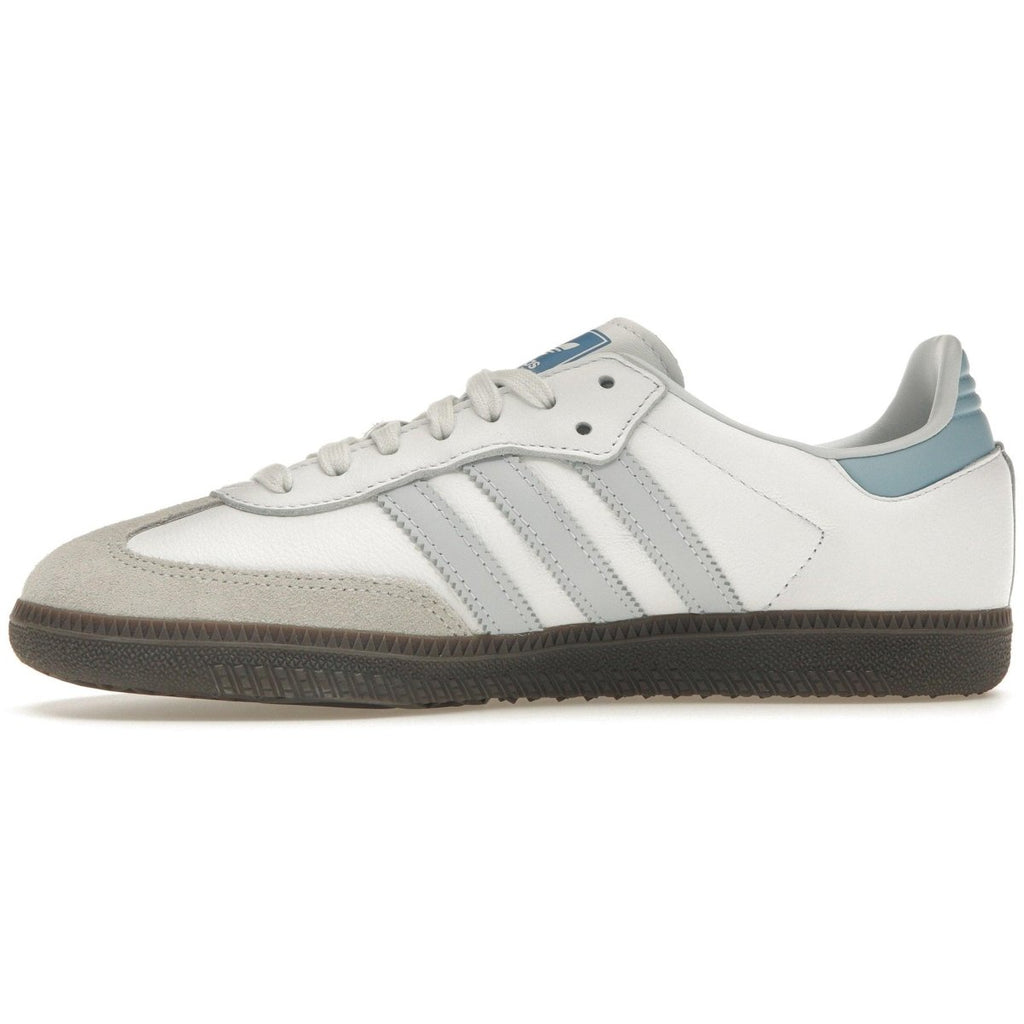 adidas Samba OG White Halo Blue sneakers featuring classic design and premium materials, suitable for casual wear.