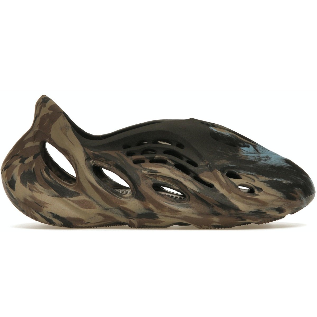 adidas Yeezy Foam RNR MX Cinder slip-on shoe featuring a marbled design and breathable perforations.