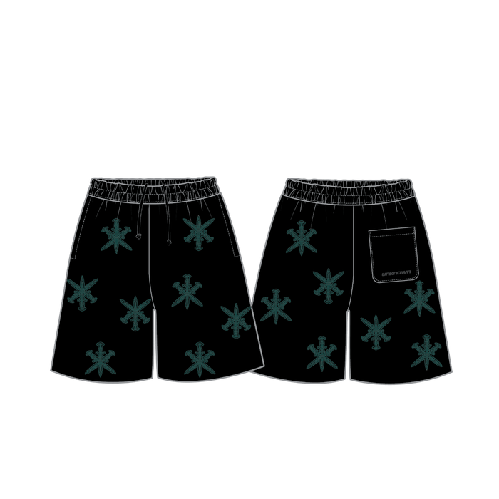 Black / Green Dagger Rhinestone Shorts - dropout