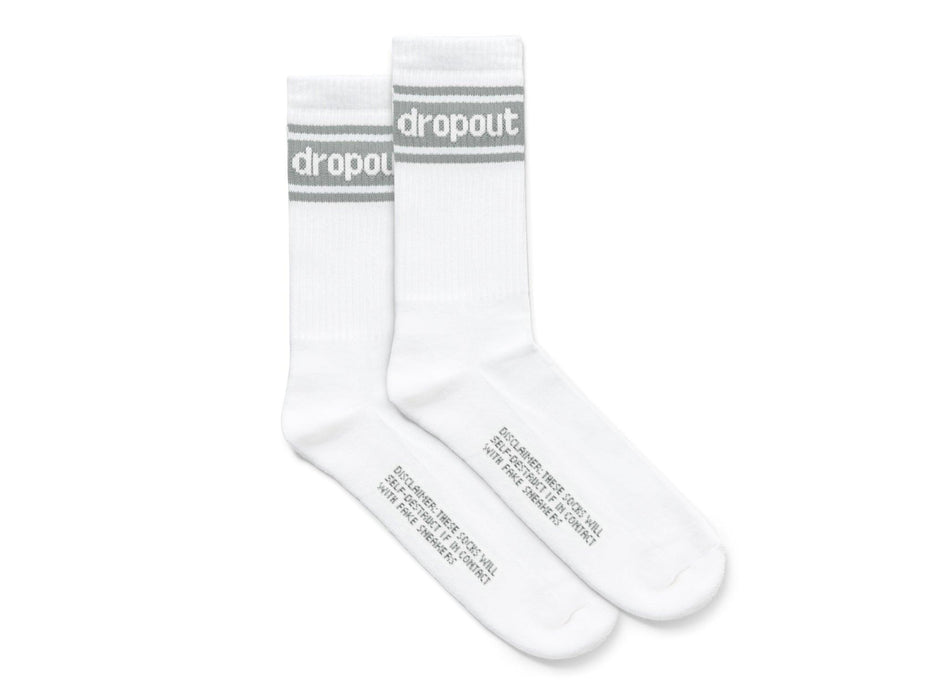 dropout Socks Stripe Logo White Grey - dropout