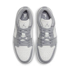Air Jordan 1 Low SE Light Steel Grey women's sneaker with grey and white leather upper.