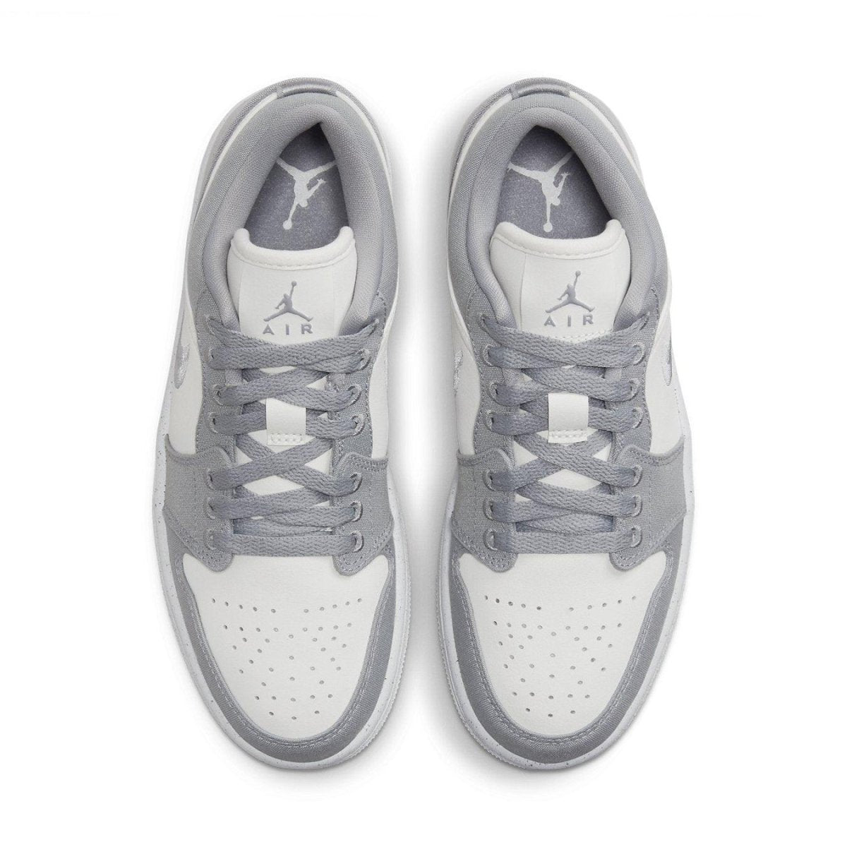 Air Jordan 1 Low SE Light Steel Grey women's sneaker with grey and white leather upper.