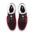 Top view of Air Jordan 1 Mid Gym Red Black (W) featuring smooth leather and iconic colors.