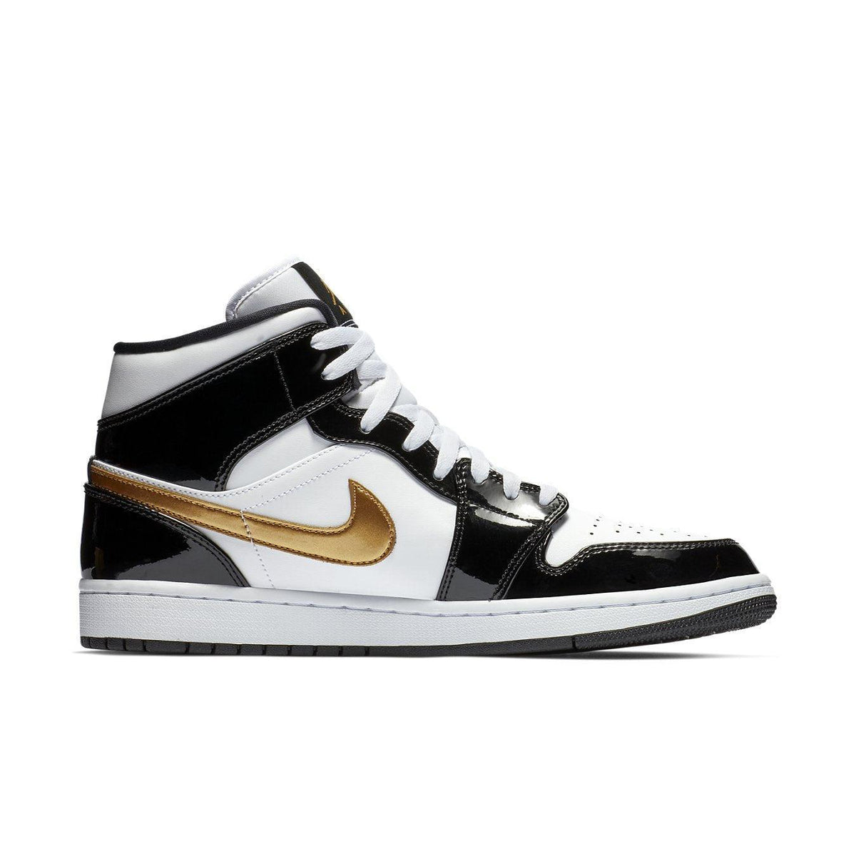 Jordan 1 mid 2025 patent black white gold