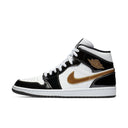 Jordan 1 Mid Patent Black White Gold - dropout