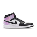 Air Jordan 1 Mid SE Zen Master sneakers in black, white, and iridescent purple design, featuring premium leather upper.