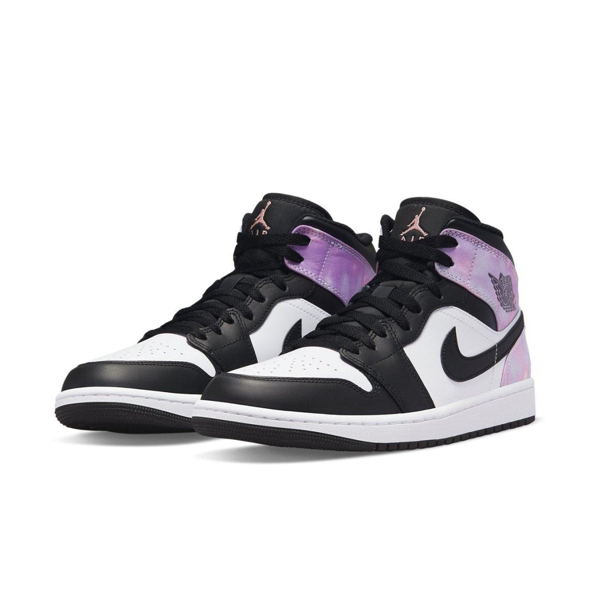Air Jordan 1 Mid SE Zen Master sneakers featuring iridescent purple and classic black and white colors.
