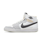 Jordan 1 Retro AJKO in white, black, and grey fog with breathable canvas upper and Nike Air cushioning.