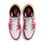 Top view of Air Jordan 1 Retro High OG Light Fusion Red with white leather and dark pink overlays.
