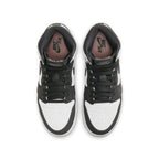 Jordan 1 Retro High Stage Haze GS, white, black, gray, and coral sneaker top view.