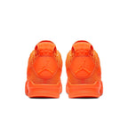 Back view of the Jordan 4 Retro Flyknit Orange sneakers showcasing the vibrant Total Orange color.