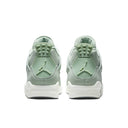 Jordan 4 Retro Seafoam Sail women's sneakers, featuring a mint green and white design from the back view.