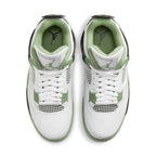 Air Jordan 4 Retro Seafoam sneakers top view featuring premium leather and green accents.