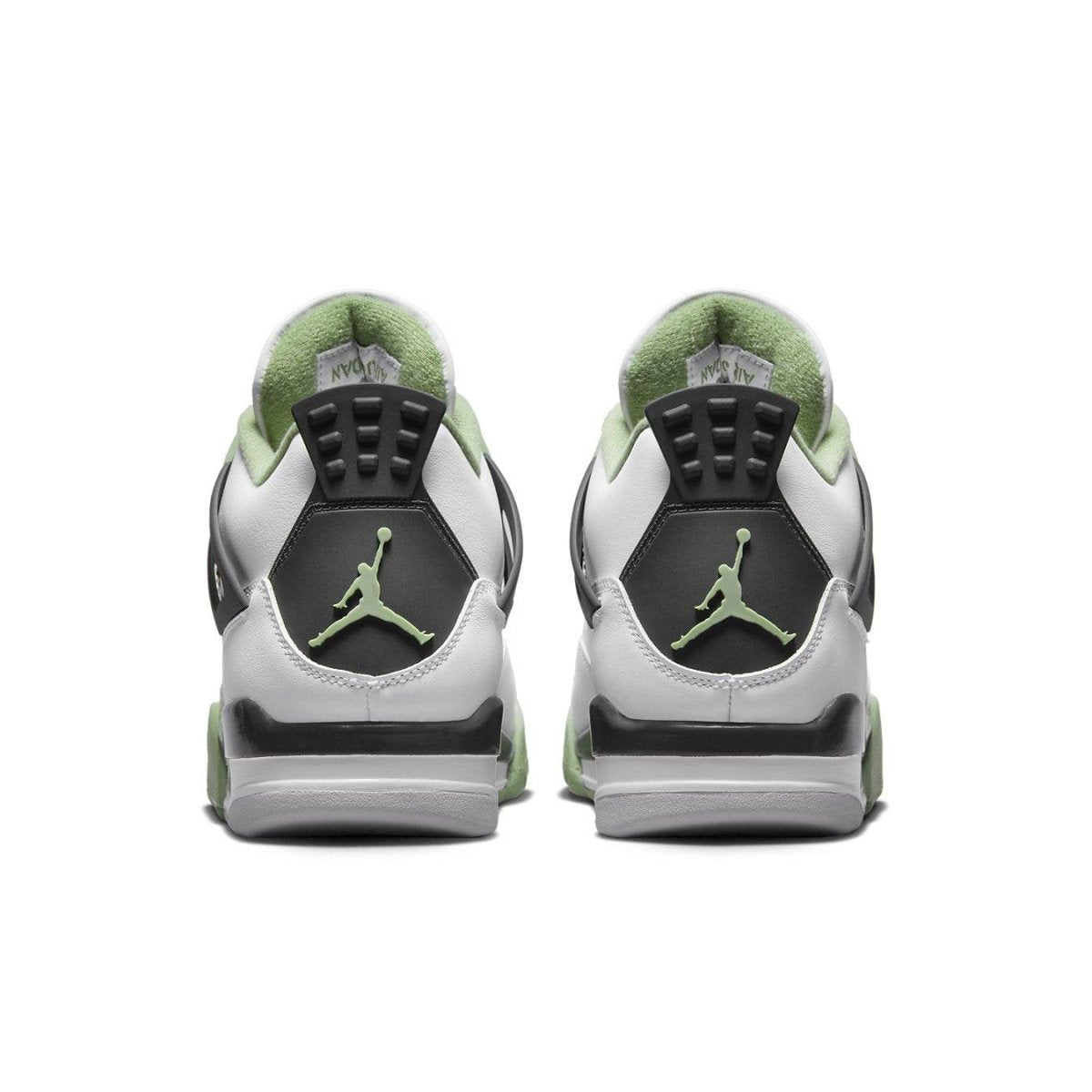 Back view of Air Jordan 4 Retro Seafoam featuring premium leather and green accents.