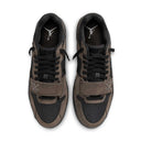 Jordan Jumpman Jack TR Travis Scott Dark Mocha sneakers with black and brown upper, featuring signature logos.