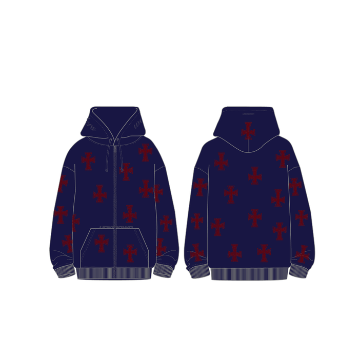 Navy / Red Cross Rhinestone Hoodie - dropout