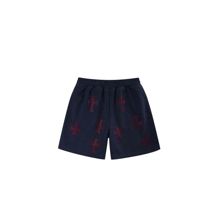 Navy / Red Cross Rhinestone Shorts - dropout