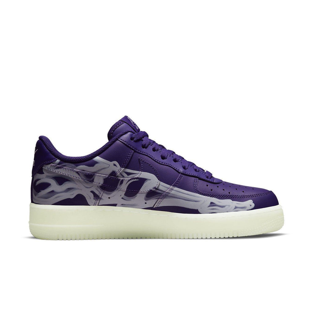 Nike Air Force 1 Low '07 QS Purple Skeleton Halloween sneaker with purple upper and skeleton design.