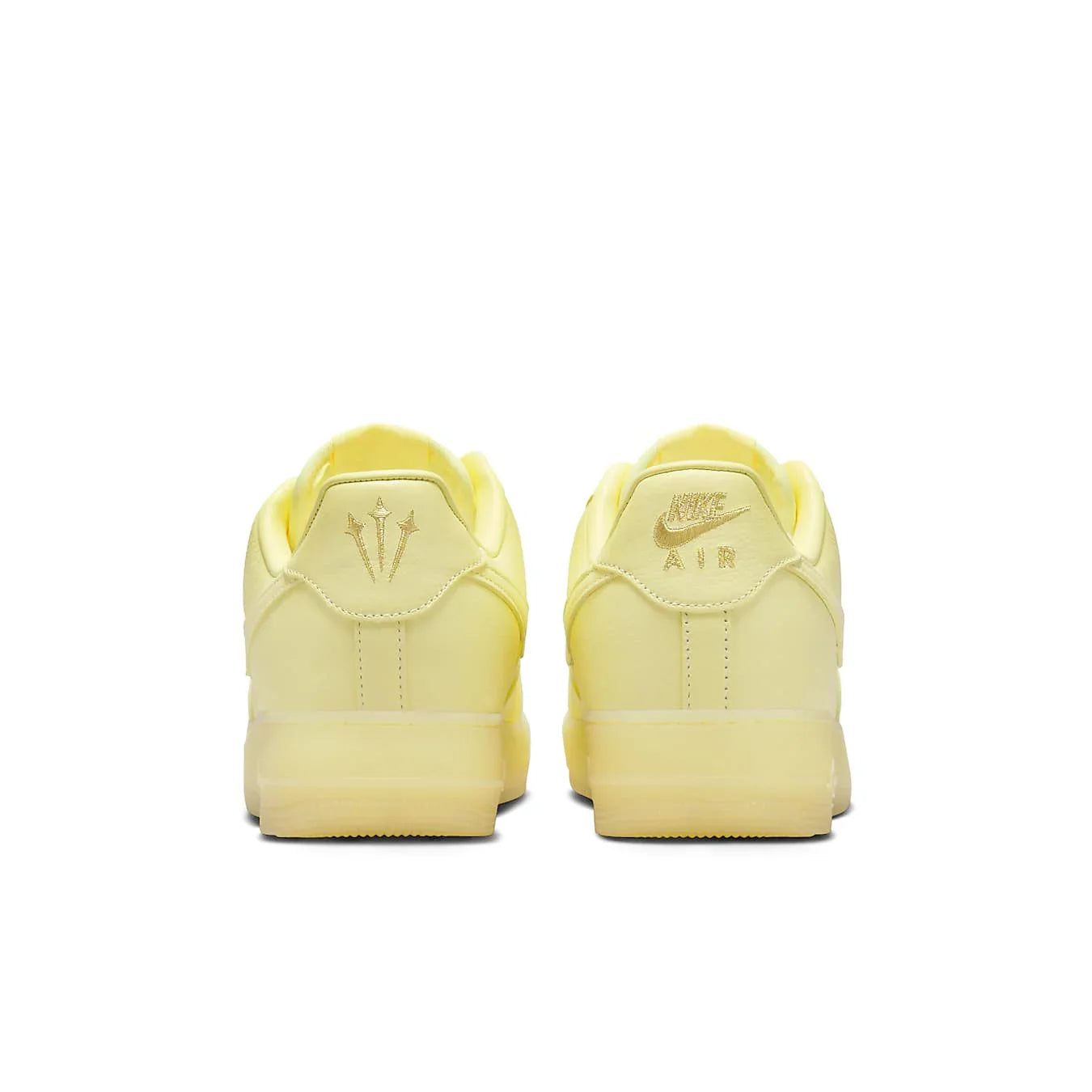 Back view of Nike Air Force 1 Low Drake NOCTA Certified Lover Boy in citron tint with co-branded logos.