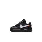 Nike Air Force 1 Low Off-White in black and white for toddlers, featuring iconic design and stylish detail.
