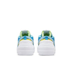 Nike Blazer Low sacai KAWS Neptune Blue rear view with aqua leather and vibrant accents.