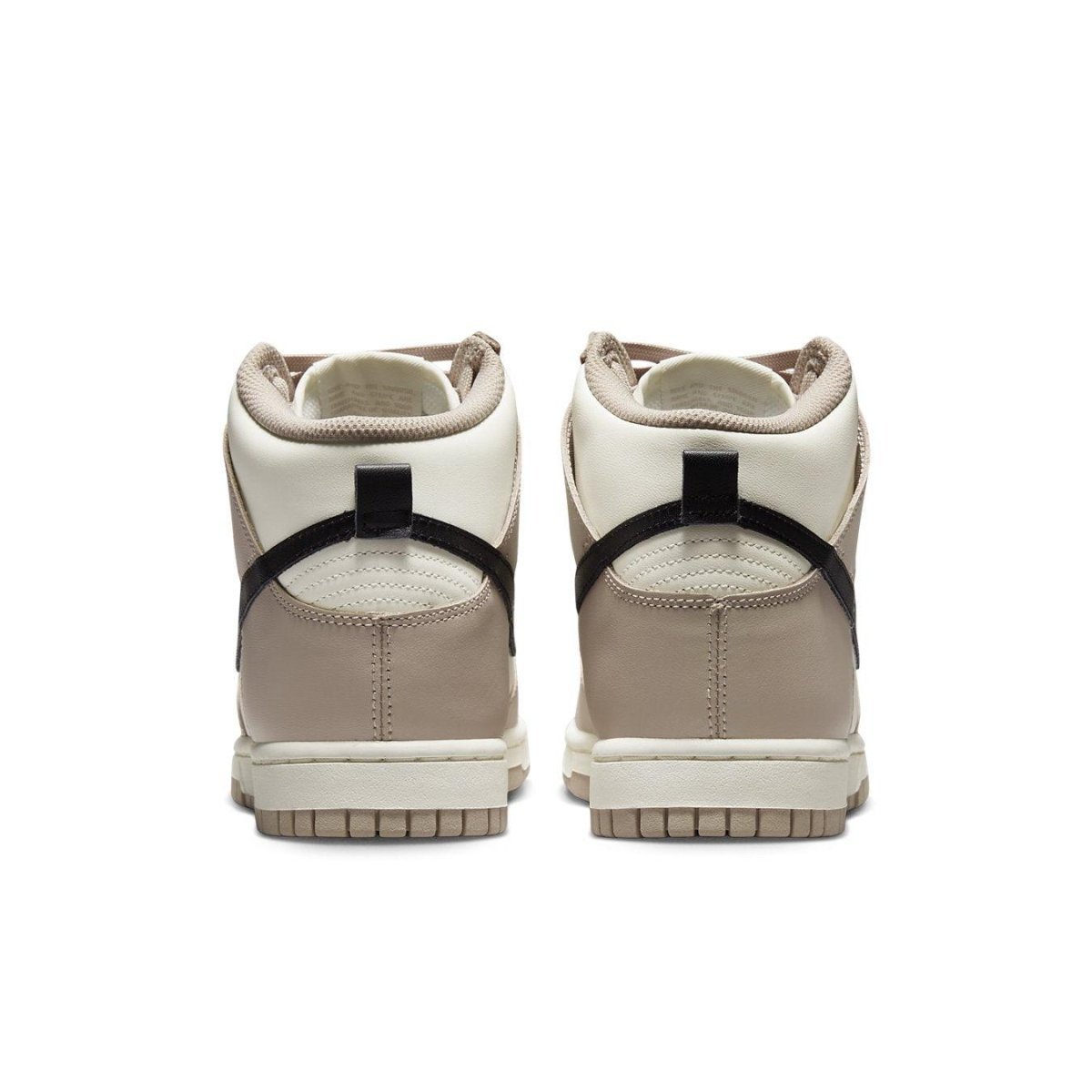 Nike Dunk High Fossil Stone women's shoes, showing the back view with beige and ivory leather design.