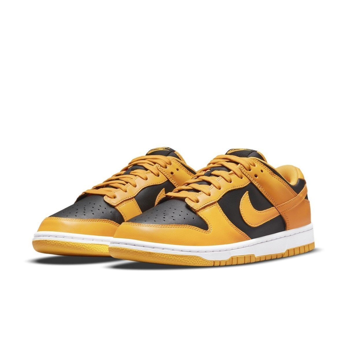 Nike Dunk Low Championship Goldenrod 2021 sneakers in black and gold colorway with stylish design.