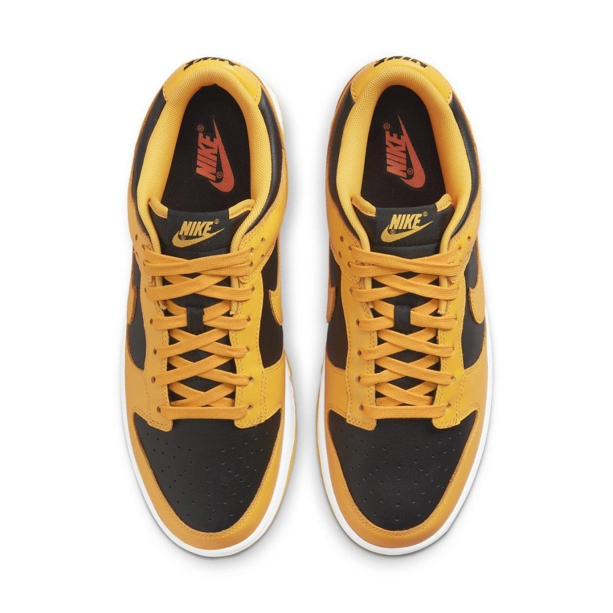 Nike Dunk Low Championship Goldenrod 2021 sneakers in black and yellow colorway, featuring classic design and modern updates.