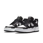 Nike Dunk Low Disrupt Black White for women, featuring a modern silhouette with platform design and exaggerated details.