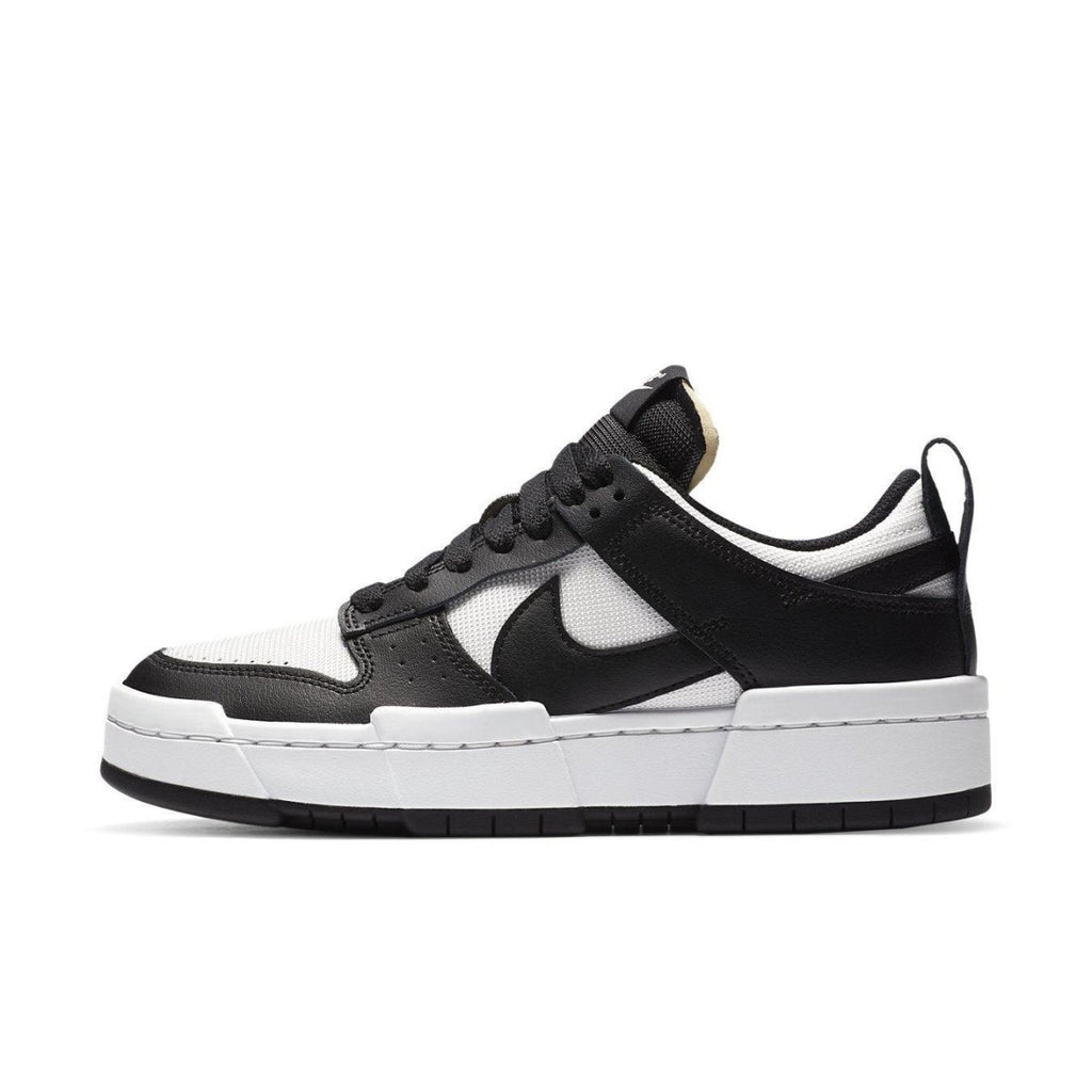 Nike Dunk Low Disrupt Black White for women, featuring a modern chunky silhouette and platform design.