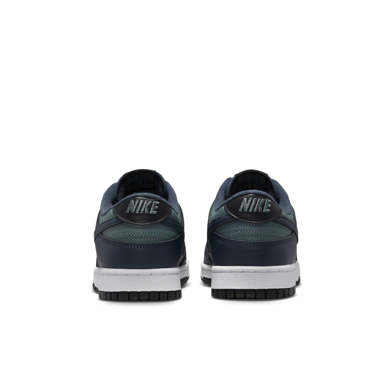 Nike Dunk Low Mineral Slate Armory Navy rear view showcasing smooth leather and signature branding.