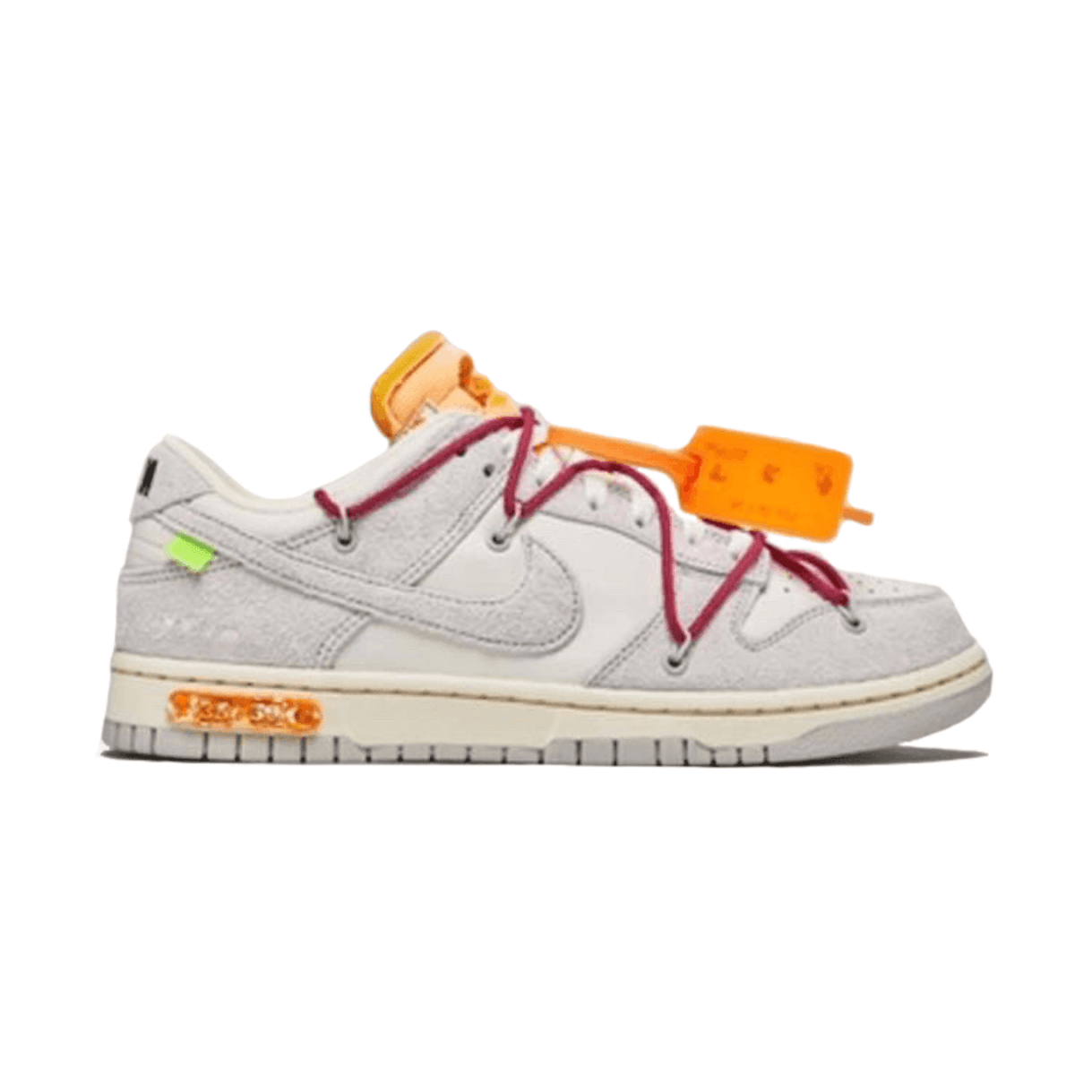 Nike Dunk Low Off-White Lot 35 sneaker featuring vibrant accents, unique details, and signature Virgil Abloh elements.