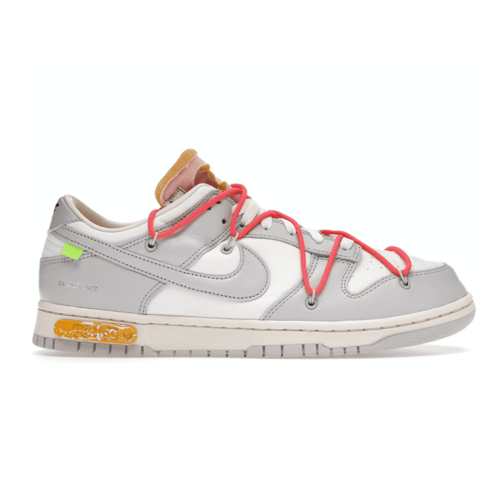 Nike Dunk Low Off-White Lot 6 sneaker in silver with vibrant details and unique design elements.