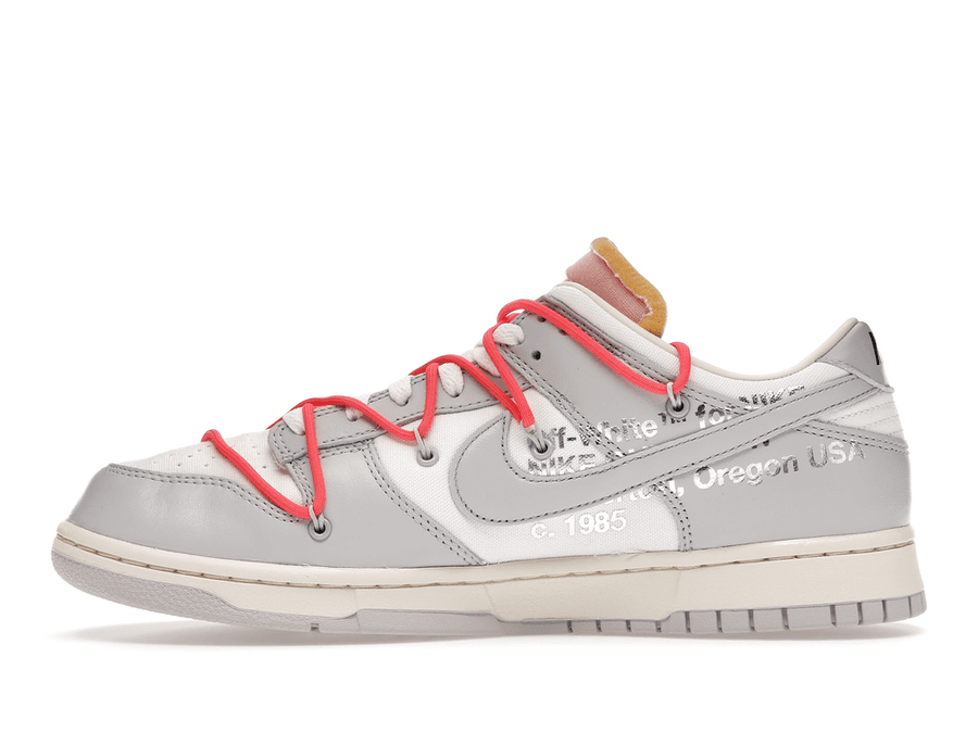 Nike Dunk Low Off-White Lot 6 sneaker in gray with vibrant accents and signature design elements by Virgil Abloh.