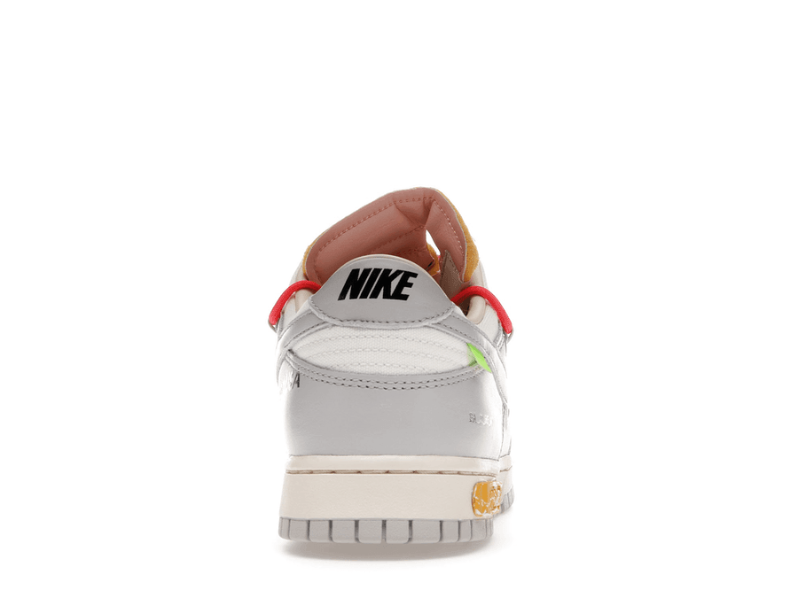 Rear view of the Nike Dunk Low Off-White Lot 6 showcasing unique design features and Virgil Abloh's signature style.