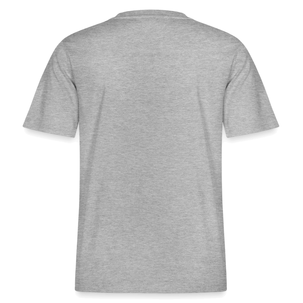 Back view of a relaxed fit grey tee shirt emphasizing comfort and casual style.