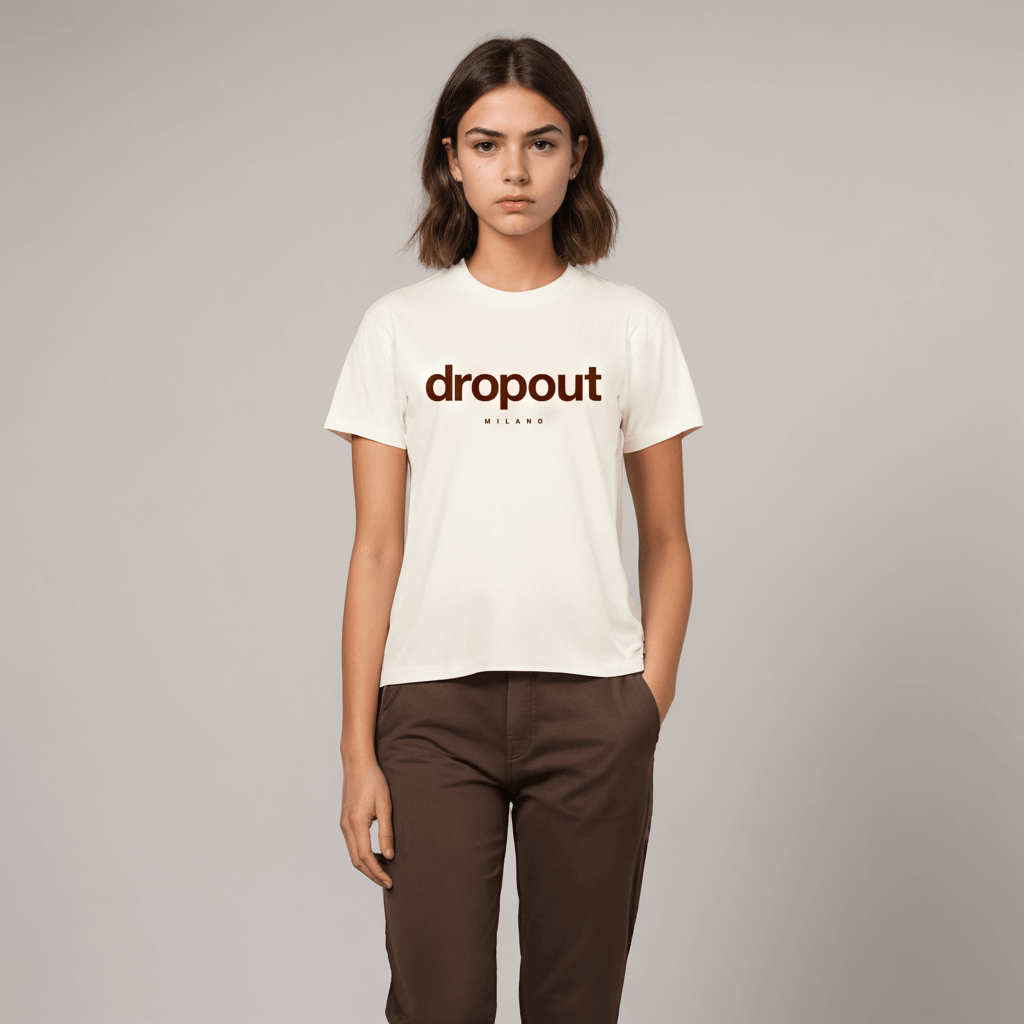 Relaxed fit tee featuring 'dropout' graphic, perfect for casual comfort and a confident look.