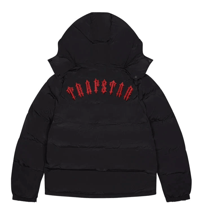Trapstar Irongate Detachable Hooded Puffer Jacket Black/Infrared - dropout